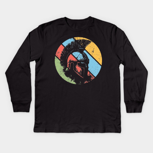 Vintage Spartan Warrior Pop Art – Distressed Retro Greek Helmet Tee Kids Long Sleeve T-Shirt by TuncGK