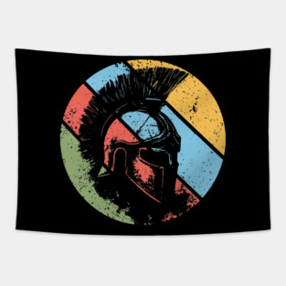 Vintage Spartan Warrior Pop Art – Distressed Retro Greek Helmet Tee Tapestry