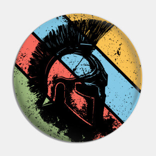 Vintage Spartan Warrior Pop Art – Distressed Retro Greek Helmet Tee Pin