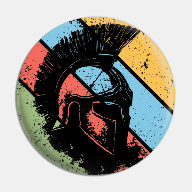Vintage Spartan Warrior Pop Art – Distressed Retro Greek Helmet Tee Pin by TuncGK