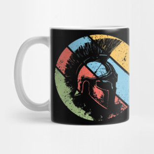 Vintage Spartan Warrior Pop Art – Distressed Retro Greek Helmet Tee Mug
