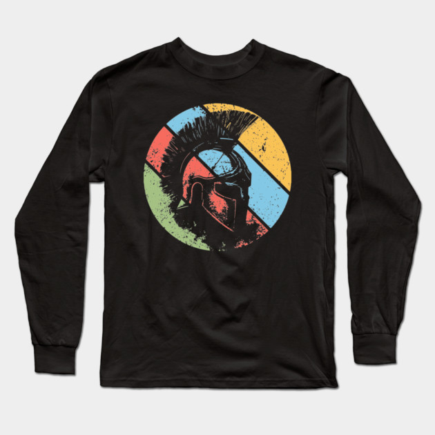 Vintage Spartan Warrior Pop Art – Distressed Retro Greek Helmet Tee Long Sleeve T-Shirt by TuncGK