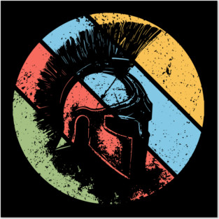 Vintage Spartan Warrior Pop Art – Distressed Retro Greek Helmet Tee Posters and Art