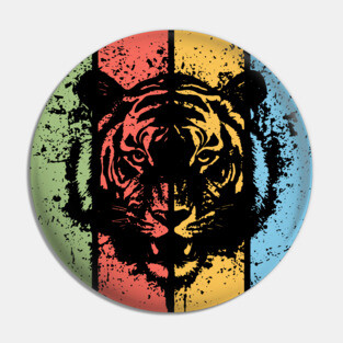 Vintage Grunge Tiger Pop Art – Retro Distressed Wildcat Tee Pin