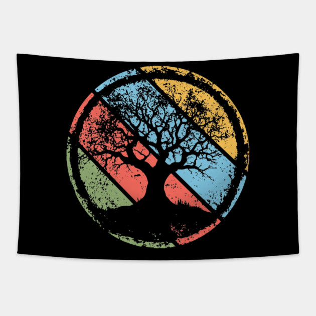 Vintage Grunge Tree of Life Pop Art – Retro Spiritual Symbol Tee Tapestry by TuncGK