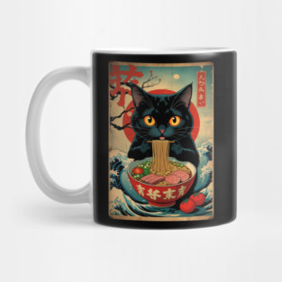Unisex Anime Cat Ramen Japanese Funny Graphic Tees Kawaii Cat Anime Mug