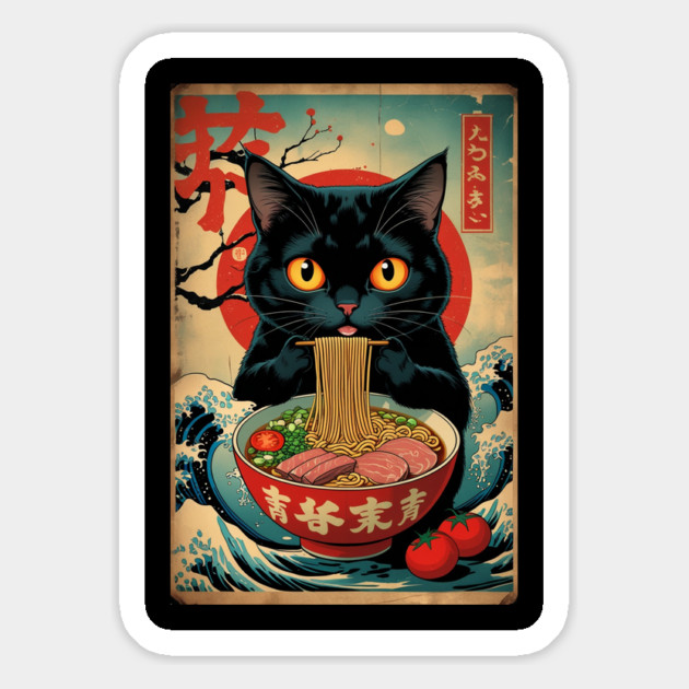 Unisex Anime Cat Ramen Japanese Funny Graphic Tees Kawaii Cat Anime Magnet by Creatifly Graphic Tees