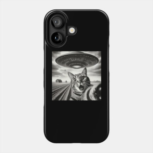 Cat Selfie With Alien UFO Funny Cat Phone Case