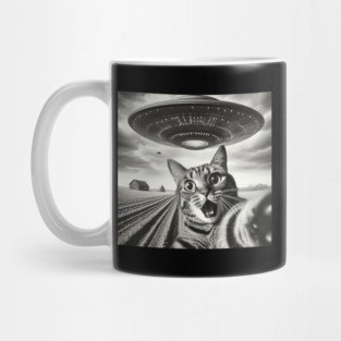 Cat Selfie With Alien UFO Funny Cat Mug