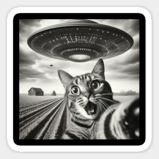 Cat Selfie With Alien UFO Funny Cat Magnet