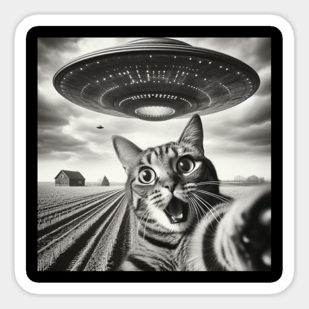 Cat Selfie With Alien UFO Funny Cat Magnet by Creatifly Graphic Tees