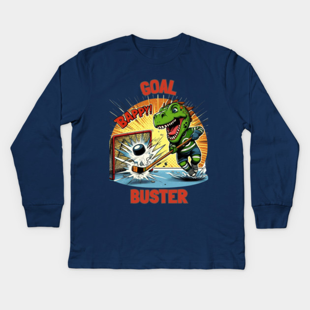 Goal Buster – Dino Hockey Hero Kids Long Sleeve T-Shirt by Ben's Store 1