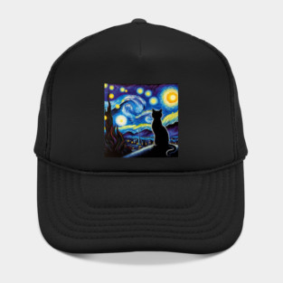 Cat Starry Night Van Gogh Cat For Cat Lover Cat Mom Cat Dad Hat
