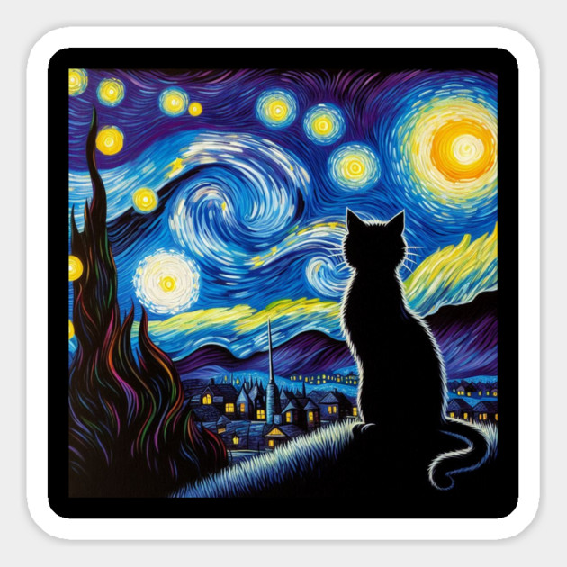 Cat Starry Night Van Gogh Cat For Cat Lover Cat Mom Cat Dad Magnet by Creatifly Graphic Tees