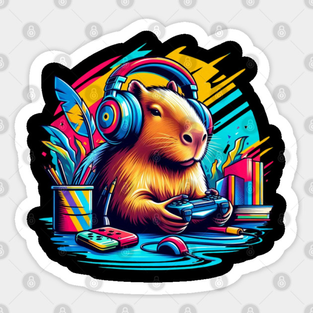 Capybara Funny Video Games Capybara Sticker by Creatifly Graphic Tees