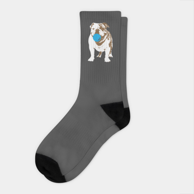Playful Bulldog with Blue Ball Socks by DonWillisJrArt