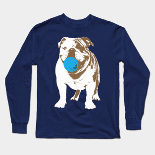 Playful Bulldog with Blue Ball Long Sleeve T-Shirt