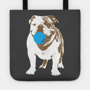 Playful Bulldog with Blue Ball Tote