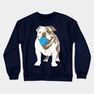 Playful Bulldog with Blue Ball Crewneck Sweatshirt