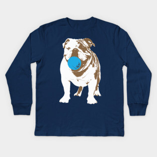 Playful Bulldog with Blue Ball Kids Long Sleeve T-Shirt