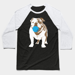 Playful Bulldog with Blue Ball Baseball T-Shirt