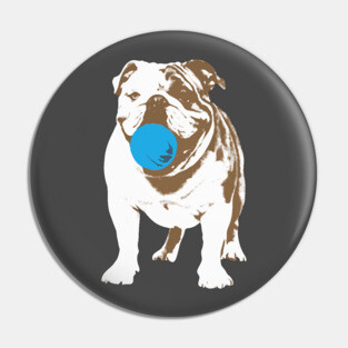 Playful Bulldog with Blue Ball Pin
