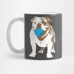 Playful Bulldog with Blue Ball Mug