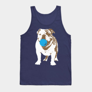 Playful Bulldog with Blue Ball Tank Top