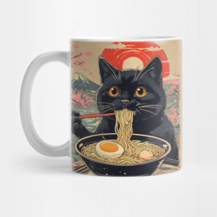 Anime Cat Ramen Japanese Funny Graphic Tees Kawaii Cat Anime Mug