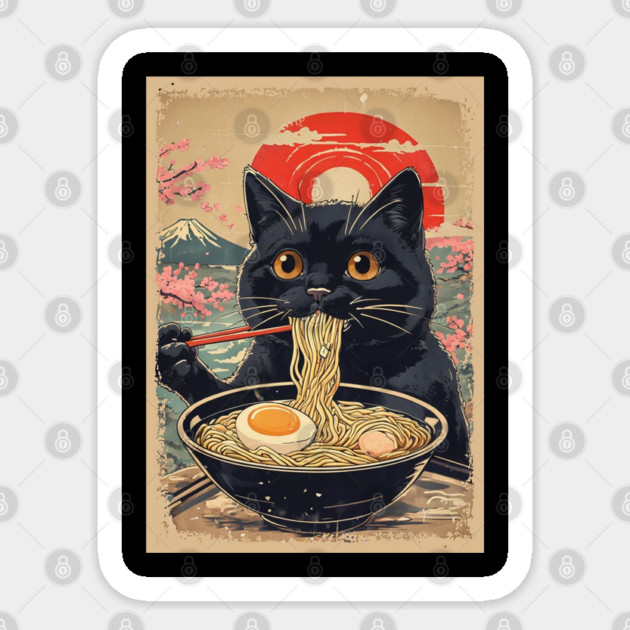 Anime Cat Ramen Japanese Funny Graphic Tees Kawaii Cat Anime Sticker by Creatifly Graphic Tees