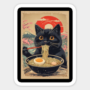 Anime Cat Ramen Japanese Funny Graphic Tees Kawaii Cat Anime Magnet