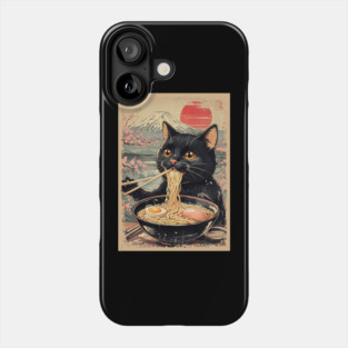 Japanese Ramen Cat Poster – Kawaii Neko Eating Noodles Art Phone Case
