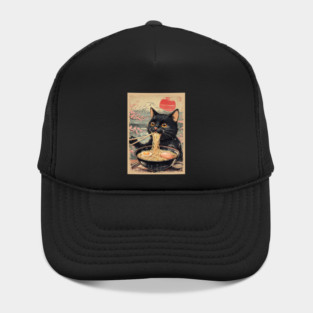 Japanese Ramen Cat Poster – Kawaii Neko Eating Noodles Art Hat