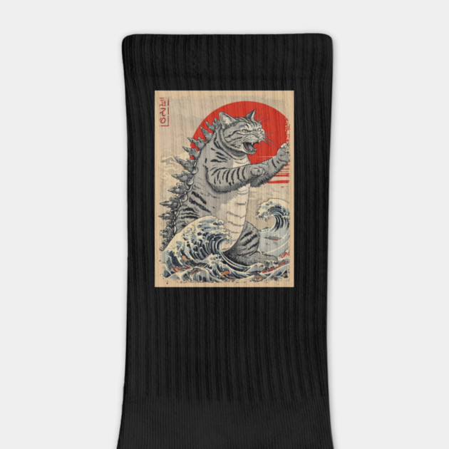 Catzilla Cat Japanese Art Funny Cat by Creatifly Graphic Tees