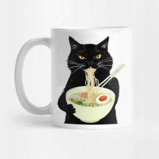 Japanese Cat Funny Cat Eating Ramen Vintage Japanese Noodles Mug