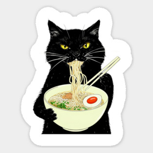 Japanese Cat Funny Cat Eating Ramen Vintage Japanese Noodles Sticker