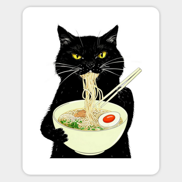 Japanese Cat Funny Cat Eating Ramen Vintage Japanese Noodles Magnet by Creatifly Graphic Tees