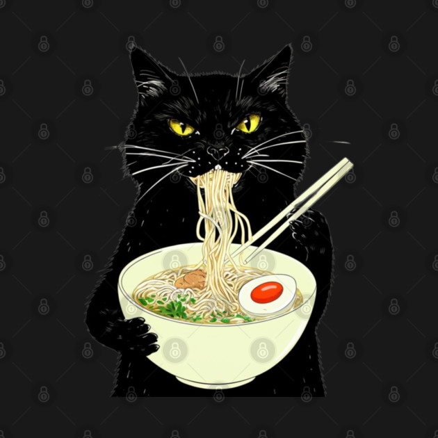 Japanese Cat Funny Cat Eating Ramen Vintage Japanese Noodles by Creatifly Graphic Tees
