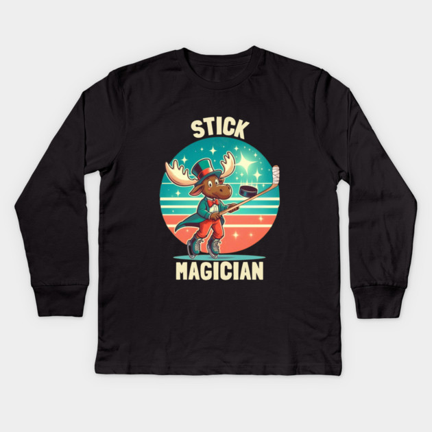 Stick Magician – Moose on Ice Kids Long Sleeve T-Shirt by Ben's Store 1