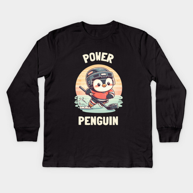 Power Penguin – Ice Cold & Ready to Score Kids Long Sleeve T-Shirt by Ben's Store 1
