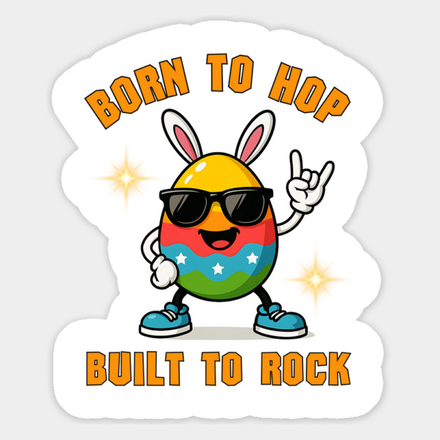 Born to Hop, Built to Rock – Cool Easter Bunny Egg Magnet by Luvv Designs