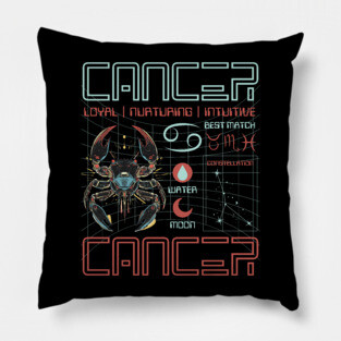 Cancer Zodiac Cyberpunk T-Shirt | Futuristic Astrology Horoscope Design Pillow