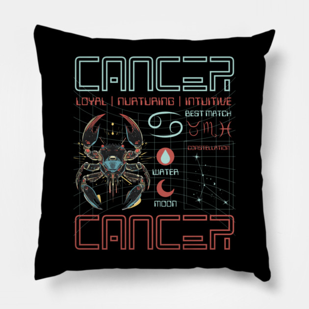Cancer Zodiac Cyberpunk T-Shirt | Futuristic Astrology Horoscope Design Pillow by TuncGK