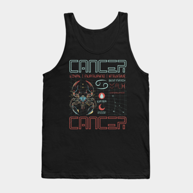 Cancer Zodiac Cyberpunk T-Shirt | Futuristic Astrology Horoscope Design Tank Top by TuncGK