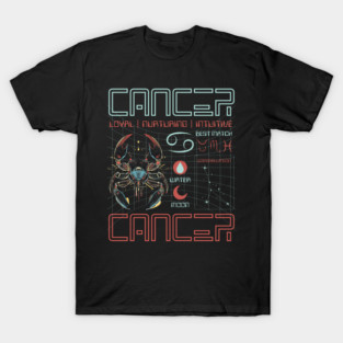 Cancer Zodiac Cyberpunk T-Shirt | Futuristic Astrology Horoscope Design T-Shirt