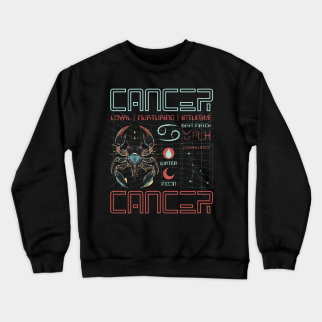 Cancer Zodiac Cyberpunk T-Shirt | Futuristic Astrology Horoscope Design Crewneck Sweatshirt by TuncGK