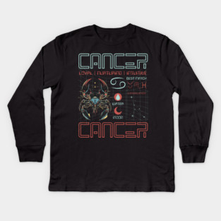 Cancer Zodiac Cyberpunk T-Shirt | Futuristic Astrology Horoscope Design Kids Long Sleeve T-Shirt