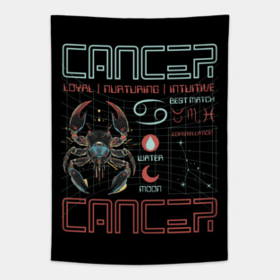 Cancer Zodiac Cyberpunk T-Shirt | Futuristic Astrology Horoscope Design Tapestry