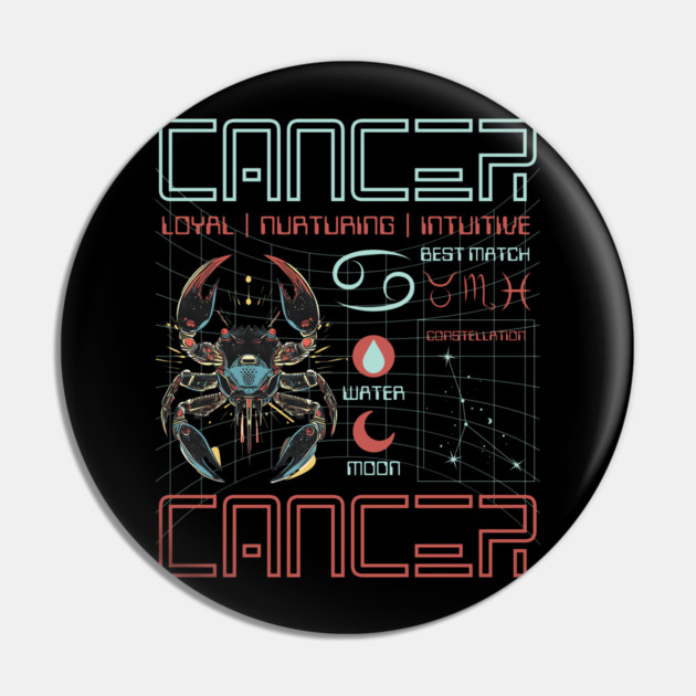 Cancer Zodiac Cyberpunk T-Shirt | Futuristic Astrology Horoscope Design Pin by TuncGK