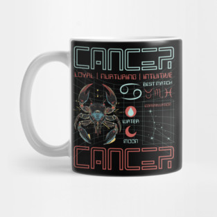 Cancer Zodiac Cyberpunk T-Shirt | Futuristic Astrology Horoscope Design Mug